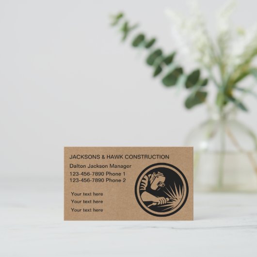 Carte De Visite Rustique Kraft Moderne Design Metallic Constructio (Debout devant)