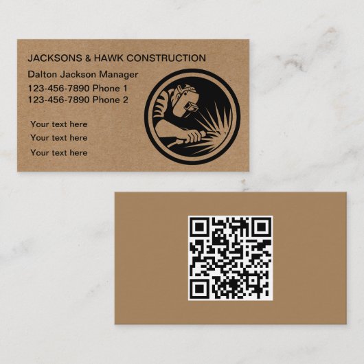 Carte De Visite Rustique Kraft Moderne Design Metallic Constructio (Devant / Derrière)