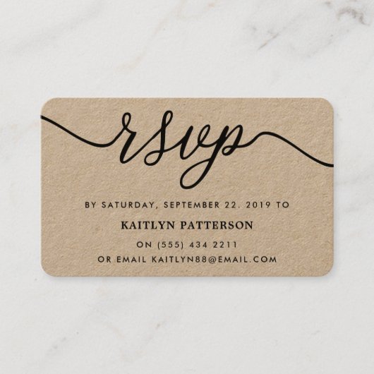 Carte De Visite Rustique Kraft Script simple RSVP (Devant)