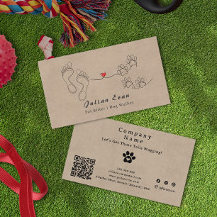 Carte De Visite Rustique mignon Empreinte de patte humain pieds ch