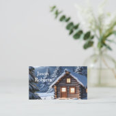 Carte De Visite Rustique Moonlight Cosy Cabine d'hiver (Debout devant)