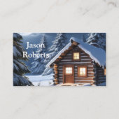 Carte De Visite Rustique Moonlight Cosy Cabine d'hiver (Devant)