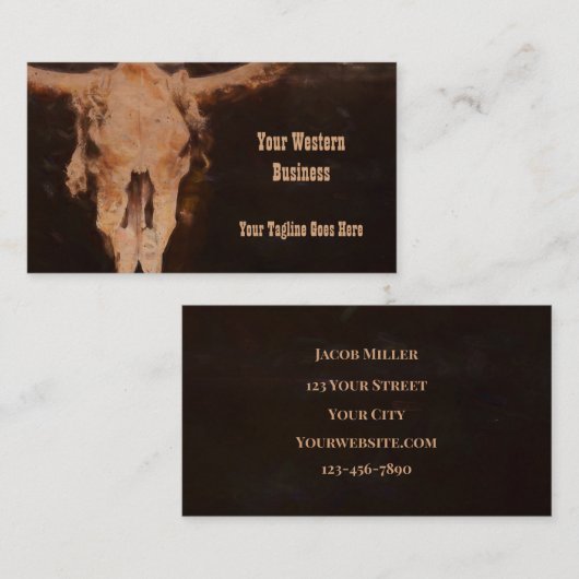 Carte De Visite Rustique Ouest Rustique Brown Art Bull Skull (Devant / Derrière)