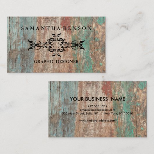 Carte De Visite Rustique Pays en bois Texture Graphique Voiture d' (Devant / Derrière)