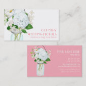 Carte De Visite Rustique Pays Mason Fleurs Jar Blanches Hydrangeas (Devant / Derrière)