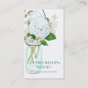 Carte De Visite Rustique Pays Mason Fleurs Jar Blanches Hydrangeas