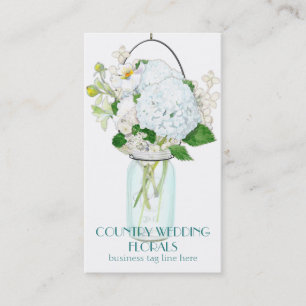 Carte De Visite Rustique Pays Mason Fleurs Jar Blanches Hydrangeas