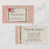 Carte De Visite Rustique Shabby Chic Rose Victorian Damask Journal (Devant / Derrière)