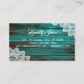 Carte De Visite Rustique turquoise dentelle de bois (Dos)