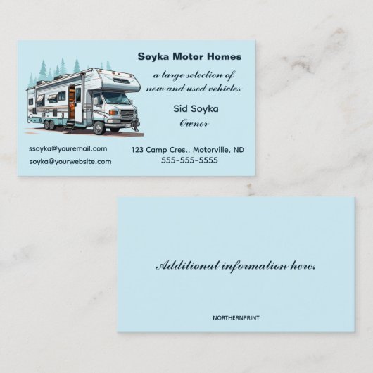 Carte De Visite RV maisons à moteur modifiables (Devant / Derrière)