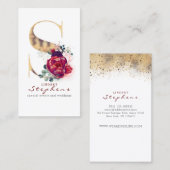 Carte De Visite S Monogramme Bourgogne Fleurs rouges et Parties sc (Devant / Derrière)