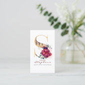 Carte De Visite S Monogramme Bourgogne Fleurs rouges et Parties sc (Debout devant)