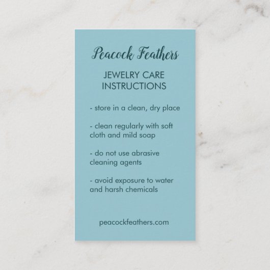 Carte De Visite Sable et vignes florales Instructions de soins élé (Dos)