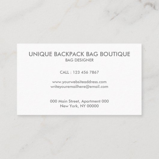 Carte De Visite Sac à dos blanc (Dos)