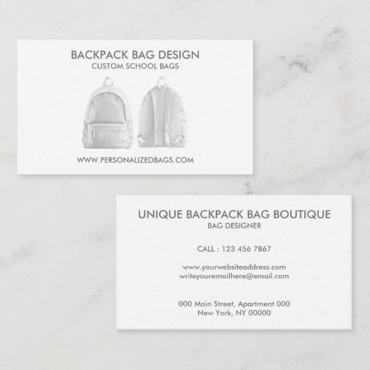 Carte De Visite Sac à dos blanc (Devant / Derrière)