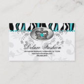 Carte De Visite Sac à main de mode Couronne bleu Zèbre floral 2 (Dos)