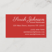 Carte De Visite Sac Brown École Déjeuner Lady Enseignante nutritio (Dos)