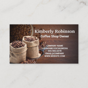 Carte De Visite Sac de café en grains sur tables en bois