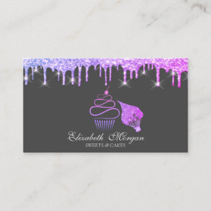 Carte De Visite Sac de glaçage pour cupcake pailleté élégant viole