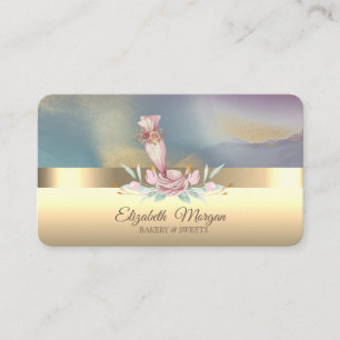 Carte De Visite Sac de pâtisserie fleur or élégant professionnel