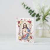 Carte De Visite Sacred Heart Jesus Catholic Funeral Memorial  (Debout devant)