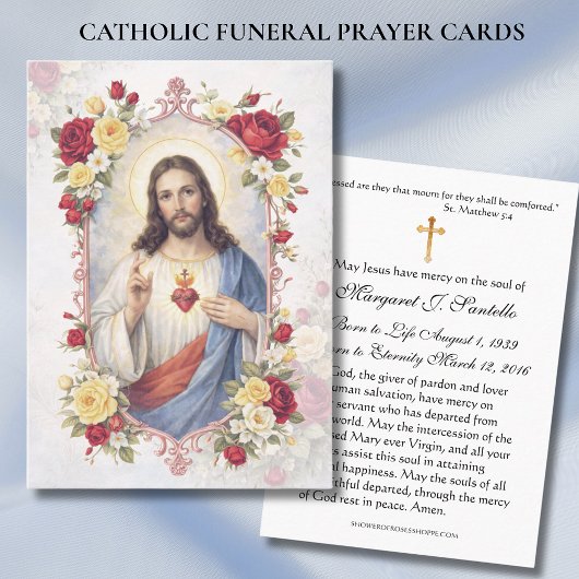 Carte De Visite Sacred Heart Jesus Catholic Funeral Memorial 