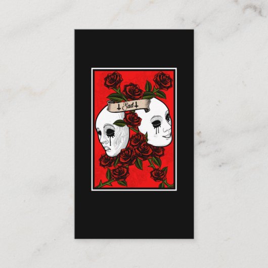 Carte De Visite Sad Theater Mask Flowers Pastel Goth (Devant)