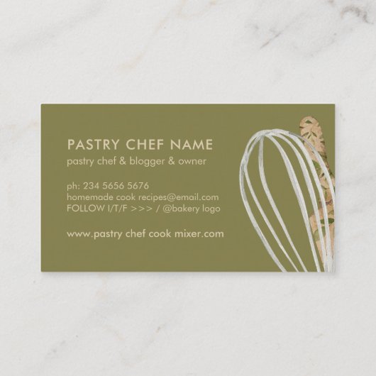 Carte De Visite Sage Beige Chef Cuisinier Fabriquant De Gâteaux Ro (Dos)