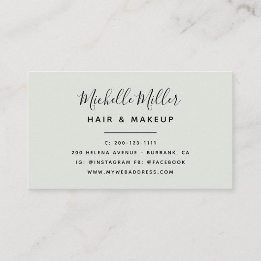 Carte De Visite Sage botanique moderne vert Script maquillage de c (Dos)