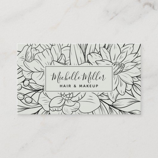 Carte De Visite Sage botanique moderne vert Script maquillage de c (Devant)