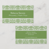 Carte de visite sage et blanc de damassé (Devant / Derrière)