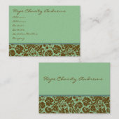 Carte De Visite Sage et Brown Damask Floral - (Devant / Derrière)