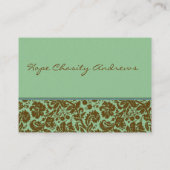 Carte De Visite Sage et Brown Damask Floral - (Dos)