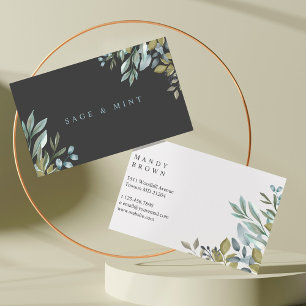 Carte De Visite Sage Et Feuille Aquarelle Verdure