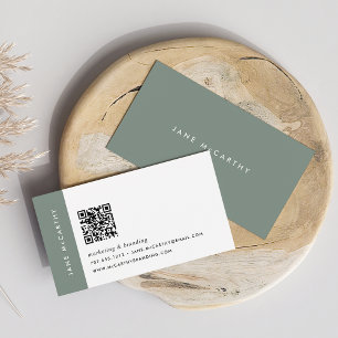 Carte De Visite Sage foncé   Code QR minimaliste moderne