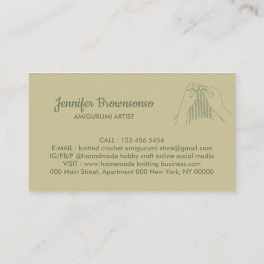 Carte De Visite Sage Gold Hobby artisanal Amigurumi Crochet Knit (Dos)