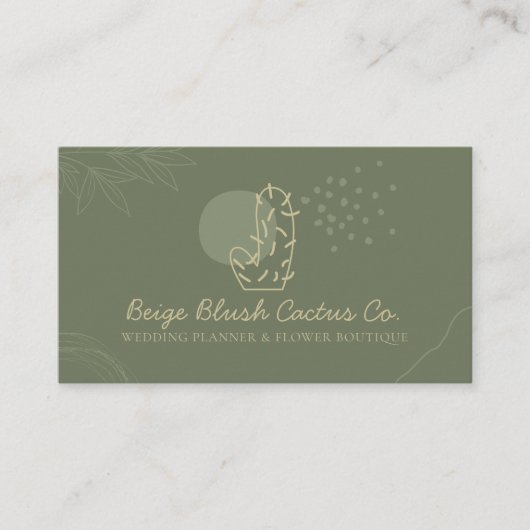 Carte De Visite Sage Gold Mariage Calligraphie Fleur Cactus (Devant)