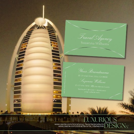 Carte De Visite Sage Green avec Shimmery Silver Decor Chic Simplem