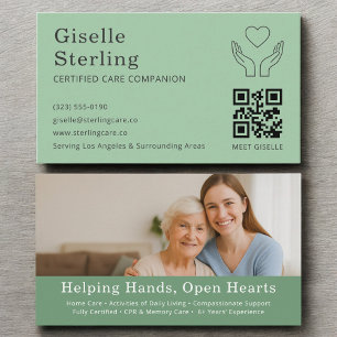 Carte De Visite Sage Green Caregider Home Help QR Code Photo