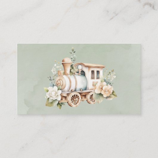 Carte De Visite Sage Green Choo Choo Train Diaper Raffle (Dos)