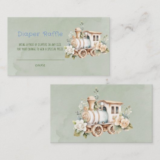 Carte De Visite Sage Green Choo Choo Train Diaper Raffle (Devant / Derrière)
