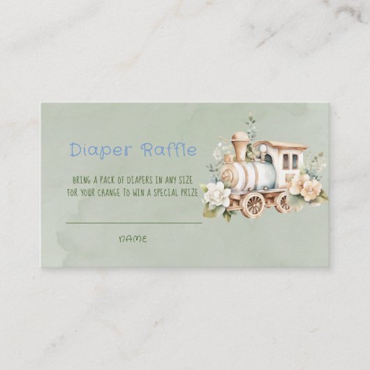 Carte De Visite Sage Green Choo Choo Train Diaper Raffle (Devant)