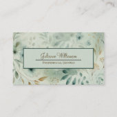 Carte De Visite Sage Green & Gold Aquarelle Botanique QR Code (Devant)