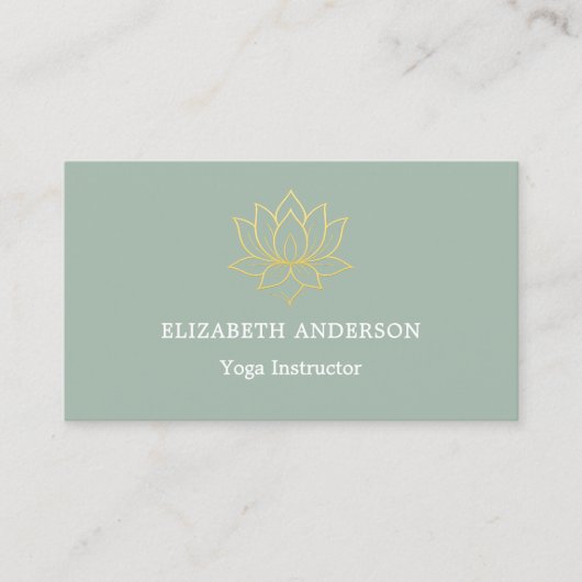 Carte De Visite Sage green gold lotus flower Yoga Instructor (Devant)