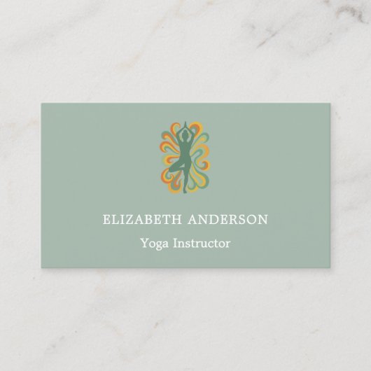 Carte De Visite Sage green gold Yoga pose Instructor (Devant)