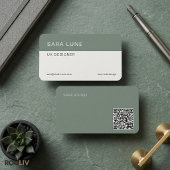 Carte De Visite Sage Green Japandi Minimal QR Code Designer Studio