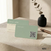 Carte De Visite Sage Green Japandi Minimal QR Code Designer Studio