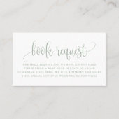 Carte De Visite Sage Green Joli Script Baby shower Demande de carn (Devant)