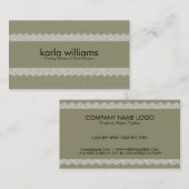 Carte De Visite Sage Green Lin Texture & Dentelle blanche (Devant / Derrière)