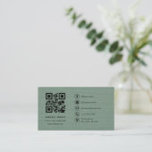 Carte De Visite Sage Green Linen Company Logo QR Code (Debout devant)
